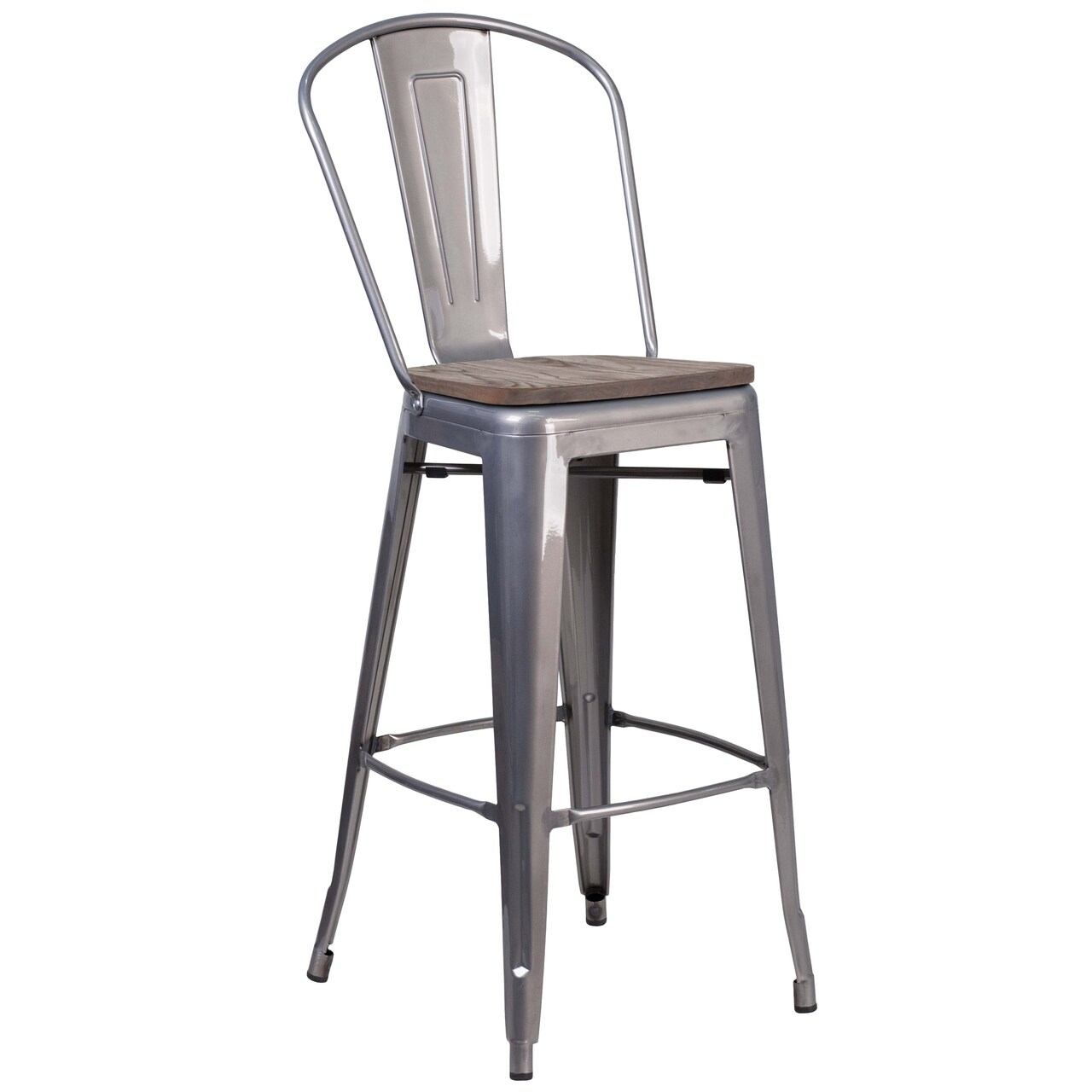 Merrick Lane Vesemir Stool with Powder Coated Metal Frame and Textured Wooden Seat